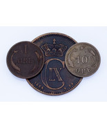Lot of 3 Denmark Coins 1875 - 1884 Fine - VF Condition 1 - 10 Ore - $1,382.93 MXN