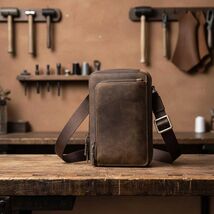 Leather Men's Crossbody Bag, Vintage Small Phone Shoulder Bag, Genuine C... - $75.00