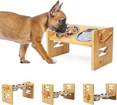 Bamboo Elevated Dog Bowl Stand - Height Adjustable Dog Bowl Stand - Dog Feeding - £15.87 GBP