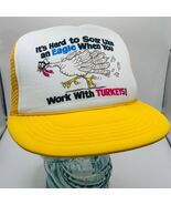 Vintage Trucker Hat Mesh Novelty Cap  Humor work with Turkeys Winner Yellow - €17,04 EUR