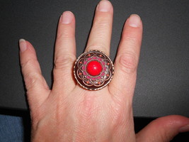 Ring (New) Copper Circle With Red &amp; Orange - £6.19 GBP