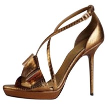 Burberry Golderton Bronze Snakeskin leather  PYTHON BOW High Heel Sandals 37 - £118.42 GBP