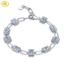 Genuine Aquamarine Solid Silver Bracelet S925 Natural Light Blue Gemstone 3.6 Ca - $153.13