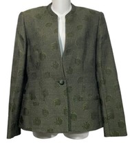 Vtg Carlisle Blazer Jacket Olive Green Floral Tweed Wool Blend Single Bu... - $29.65