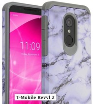 T-Mobile REVVL 2 - Hard Hybrid Armor Impact Phone Case White Gray Marble Pattern - £15.02 GBP