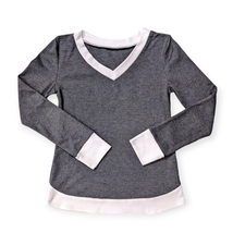 Women Small Grey and White V-Neck Flannel Henley Shirt - £15.85 GBP