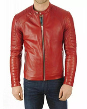 Men&#39;s Slim Fit Motorcycle Red Real Leather Jacket - $58.00+