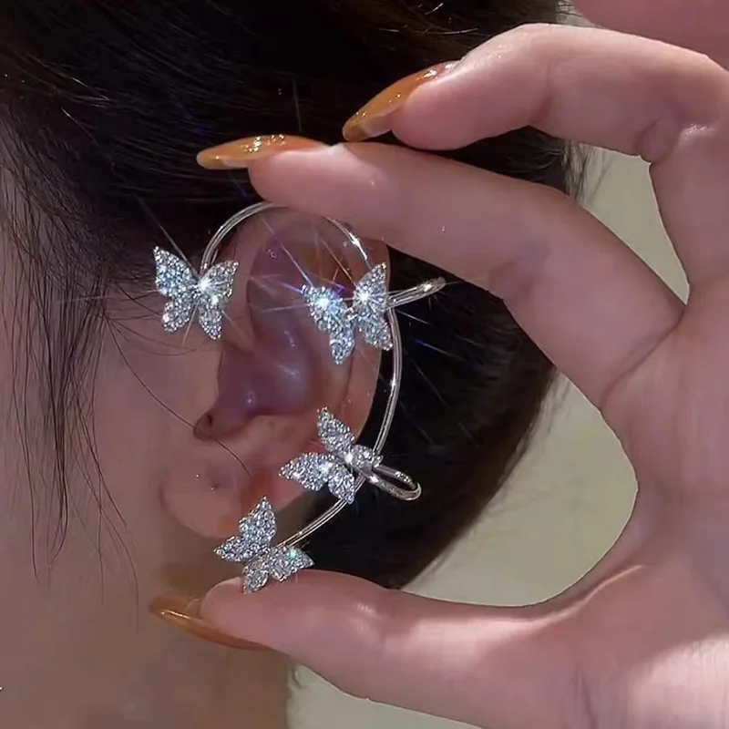  leaf butterfly clip earrings for women ear clips without piercing sparkling zircon ear thumb200