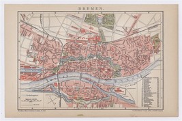 1900 Original Antique City Map Of Bremen With Street Index / Germany - £13.65 GBP