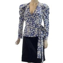 ASTR The LABEL Top Polyester Royal Blue Floral Attached Side Tie Wrap Pu... - £16.23 GBP