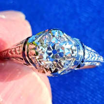 Earth mined Diamond Sapphire Deco Engagement Ring Platinum Filigree Solitaire 8 - $11,870.25