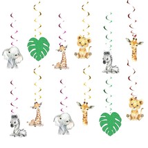 12Pcs Wild One Hanging Swirls Ceiling Streamers Decorations, For Jungle Safari A - £19.17 GBP
