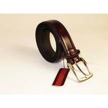 Men VALENTINI Stitched Leather Belt Classic Pin Buckle Business Dress V711 Wine image 9