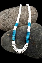 VTG Navajo Sterling Silver Block Turquoise Shell Rondelle Heishi Beaded Necklace - £38.10 GBP