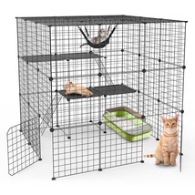 3 Tier Large Cat Cage Enclosure Indoor Cat Playpen Iron Construction Cat House D - £73.72 GBP