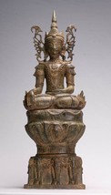 Antik Burmese Stil Bronze Shan Buddha Statue Elefant Thron - 61cm/61cm - $1,238.00