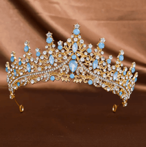 Wicked Silk Prom, Quinceanera Jeweled Crown Tiara Headband - Light Blue - £19.32 GBP