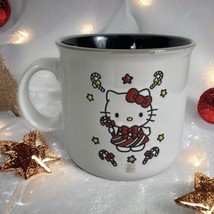 Hello Kitty Christmas Mug Black Interior Candy Canes Cat Bow Star 20 oz FLAW - £14.80 GBP