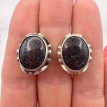 Vintage Jewelry Womens Stud Earrings Sterling Silver 925 Aventurine Ston... - $140.00