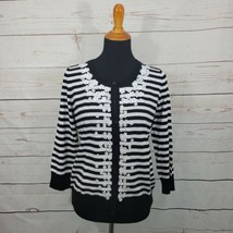 NWT Talbots Black &amp; White Striped Floral Sequin Embellished Cardigan Plus Size M - £37.98 GBP