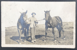 Antique 1907-1914 Velox RPPC Man w/ Two Work Horses Real Photo Postcard - £17.95 GBP