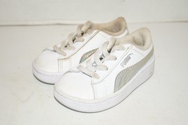 PUMA Boys Sz 5C CLASSIC White Leather Sneakers 381499-01 Lace Up - $19.79