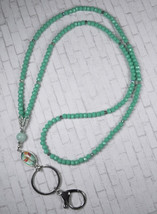 Beaded Lanyard Keychain Clip Dragonfly Glass Crystal Turquoise Aqua 34&quot; New - £23.45 GBP