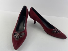 Stuart Weitzman Heels Women 6.5 N Shoes Red Suede Cutout Slipon Kitten P... - $34.47