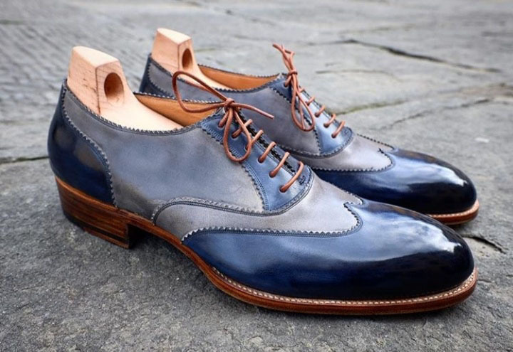 Oxford Shoes Blue Gray Cont Two Tone Premium Quality Leather Natural Color Sole