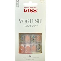 NEW Kiss Nails Voguish Glue Manicure Medium Coffin White Swirl Silver Glitter - £14.27 GBP