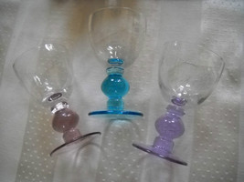 * 3 Hand Blown Hand Made Multi Pastel Colored Etch Sherri Sifter Brandy ... - $24.00