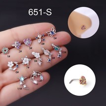 2022 New 1Pcs 316L Surgical Stainless Steel L Shaped Nose Studs Fashion Colorful - £10.47 GBP