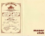 Manor Club Dinners and Potables Menu 1970&#39;s - $17.80