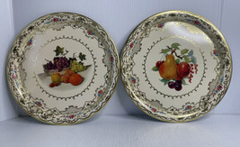 Vintage Daher Decorated Ware Metal Tin Plates FRUITS Made in Holland Set of 2 8" - $12.82