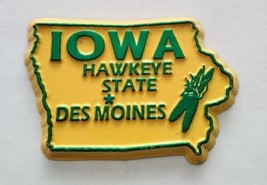 Iowa die cut rubber fridge magnet green yellow Hawkeye State Des Moines - £6.68 GBP
