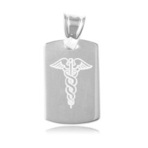 925 Sterling Silver Dog tag Engravable Charm with Medical Sign Pendant Necklace - £23.10 GBP+