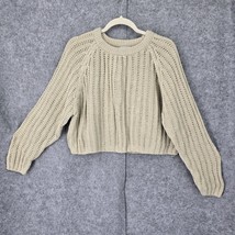 Vintage 80s Prezzia Sweater Women Medium Beige Ribbed Knit Cropped Long ... - $14.01