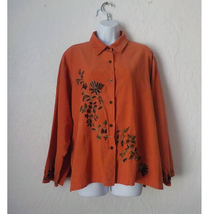Dressbarn Orange Corduroy Tunic Jacket with Floral Embroidery Women Size 2X - £17.16 GBP