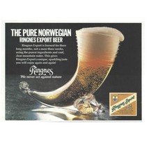 Ringnes Export Beer Print Ad 1986 Vintage 80s Retro Norway Alcohol 8.25x5” - £6.85 GBP