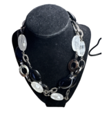 Vintage Carlisle Opera Necklace Black Onyx Quartz Beads Silver Tone Chai... - $551.54 MXN