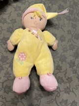 vtg pink/yellow Kids Preferred soft Baby Doll Plush Stuffed Lovey Toy satin feet - £7.78 GBP