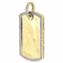 10K Yellow Gold Fn Lab Created Diamond Dog Tag Pendant Mens Round Pave ID Charm - £106.17 GBP