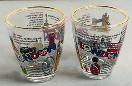 Set of 2 - LONDON Famous Landmarks Shot Glasses - 2.00 Inches High - Gold Rims - $11.83