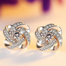 Korean Style Crystal Flower Earrings Rotating Lucky Grass Zircon Earrings Women&#39; - £7.91 GBP