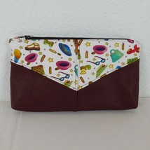 Handmade Clutch Purse Multi-Color Cotton Fabric Brown Leather J Risto Original - $38.70