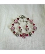 Cotton Candy Pink Lampwork Glass Rondel Bracelet Earring Set - £15.00 GBP