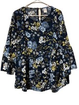 Time and Tru women&#39;s size XXL(20) top Blue floral Layered Top Ruffle Sleeves - £10.09 GBP