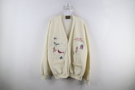 Vintage 90s Country Primitive Womens XL Distressed Bird Cardigan Sweatshirt USA - £39.62 GBP