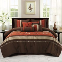 HIG 7-pieces Embroidery Bedding Comforter Set King-Queen size Bed In A Bag - £47.36 GBP+