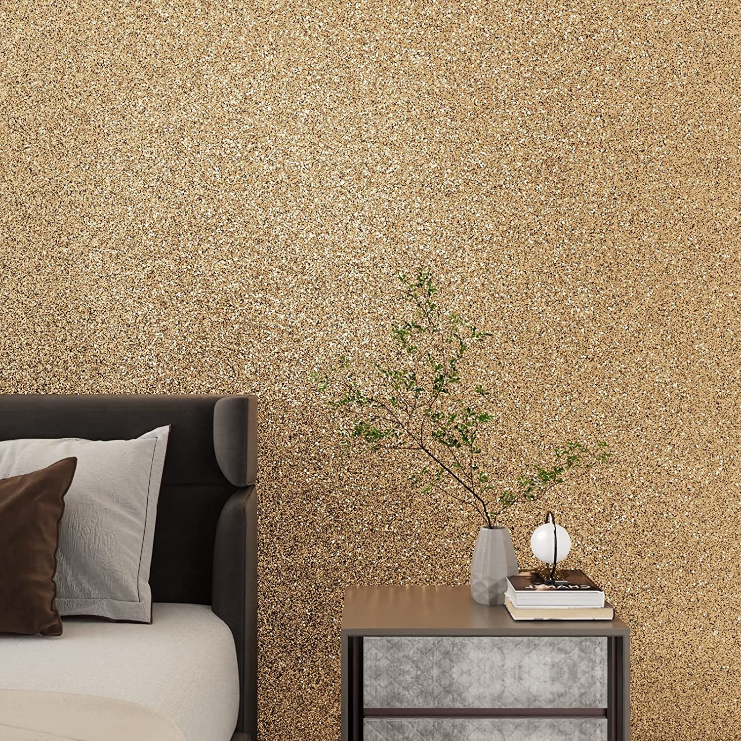 Hopepak Gold Contact Paper 17.7''x118'' Gold Metallic Peel and Stick  Wallpaper Decorative Self Adhesive Removable Waterproof Wallpaper for  Furniture